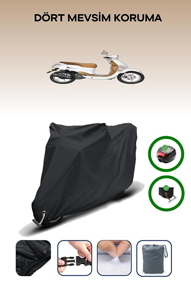 Black Rear Bag and Lock Compatible Yuki Yk 150 T-3 Compatible Motorcycle Tarpaulin