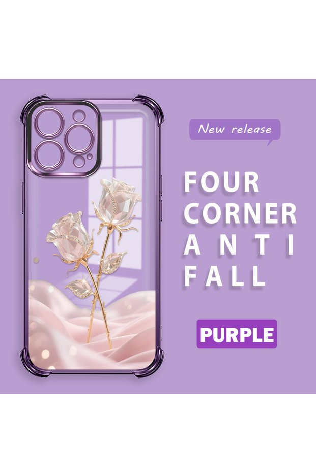 iPhone 16 Pro Max Compatible Romantic Pink Rose Transparent Silicone Protective Case