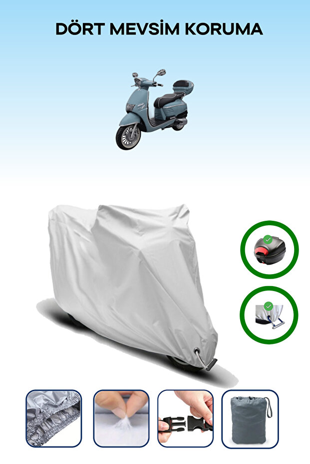 Gray Rear Bag and Lock Compatible King Motor Rigil 125 Compatible Motor Tarpaulin