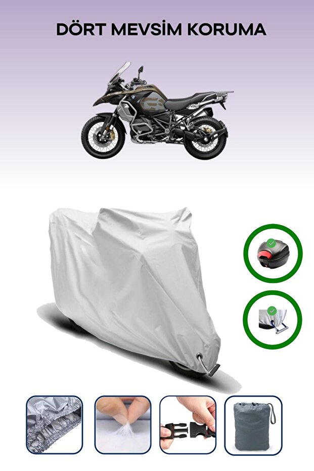 Gray Rear Bag and Lock Compatible Bmw R 1250 Gs Compatible Motorcycle Tarpaulin