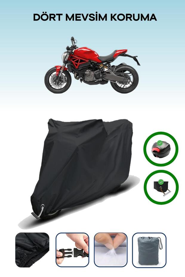 Black Rear Bag and Lock Compatible Ducati Monster 821 Compatible Motorcycle Tarpaulin