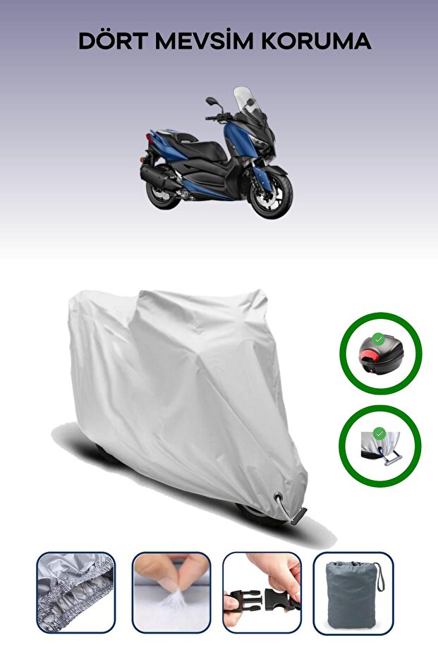 Gray Rear Bag and Lock Compatible Yamaha X-Max 250 Compatible Motorcycle Tarpaulin
