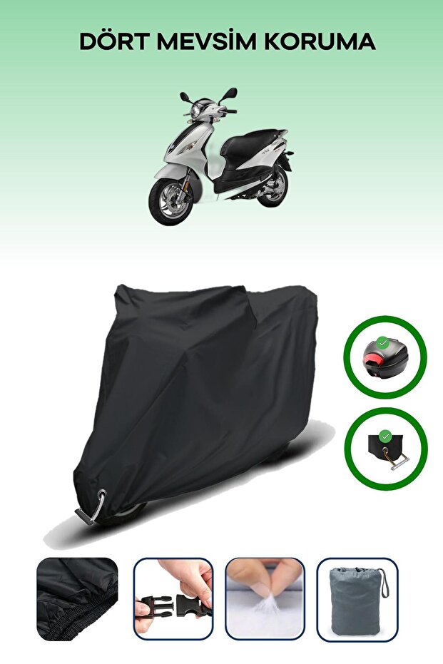 Black Rear Bag and Lock Compatible Piaggio Fly 150 Compatible Motorbike Tarpaulin