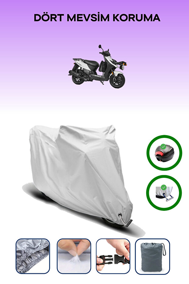 Gray Rear Bag and Lock Compatible Kymco Agility Carry 125I Compatible Motorcycle Tarpaulin
