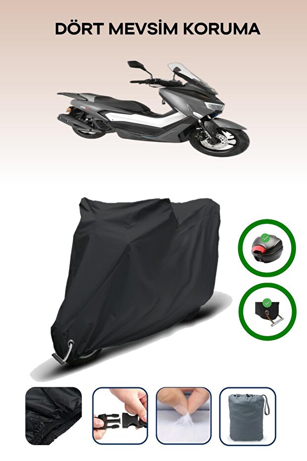 Black Rear Bag and Lock Compatible Arora Zrx 200 Compatible Motorcycle Tarpaulin