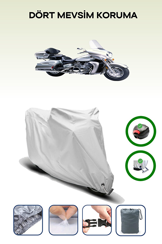 Gray Rear Bag and Lock Compatible Yamaha Venture Royal Compatible Motor Tarpaulin