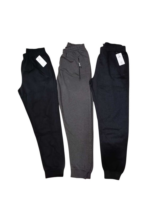 3 Pieces Eşohman High-Waist with Elastic Band, Double-Strained Combed Cotton Ribbed Legs, Pockets with Zippers, Daily Comfortable..