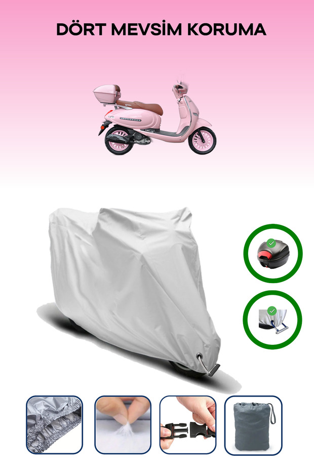 Gray Rear Bag and Lock Compatible Yuki Bellini 50 Compatible Motorcycle Tarpaulin
