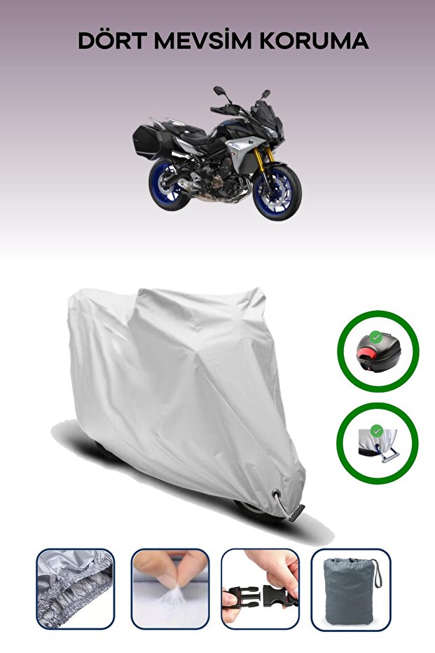 Gray Tail Bag and Lock Compatible Yamaha Tracer 9 Gt Compatible Motorcycle Tarpaulin