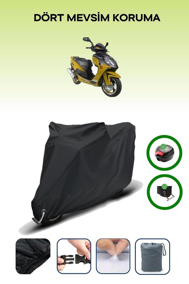 Black Rear Bag and Lock Compatible Yuki Yk150T-20 Compatible Motorcycle Tarpaulin