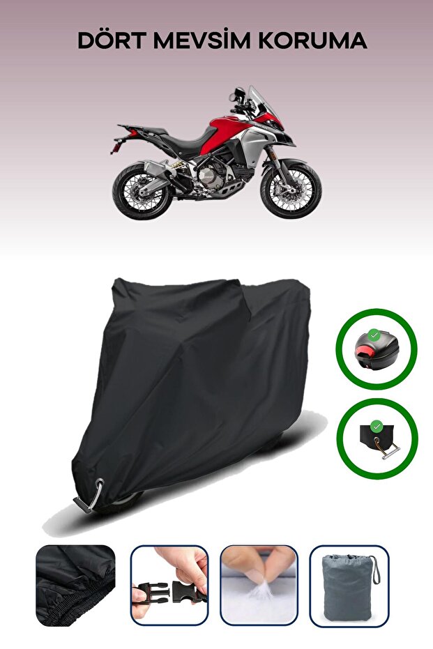 Black Rear Bag and Lock Compatible Ducati Multistrada 1200 Enduro Compatible Motorcycle Tarpaulin