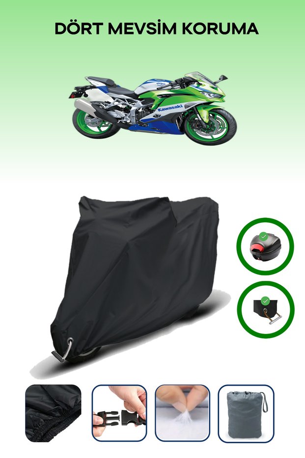 Black Tail Bag and Lock Compatible Kawasaki Ninja Zx-4Rr Compatible Motorcycle Tarpaulin