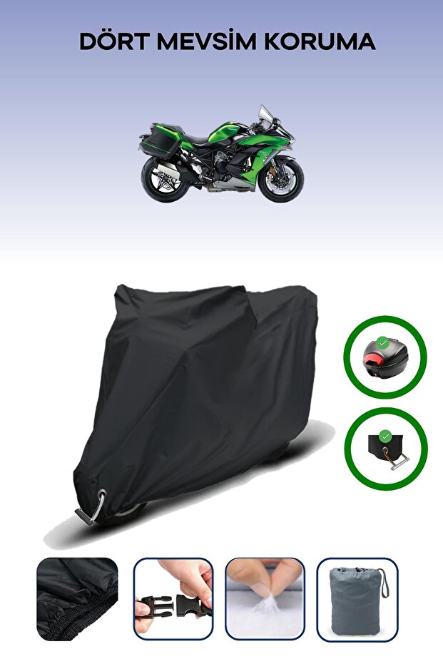 Black Tail Bag and Lock Compatible Kawasaki Ninja H2 Sx Compatible Motorcycle Tarpaulin