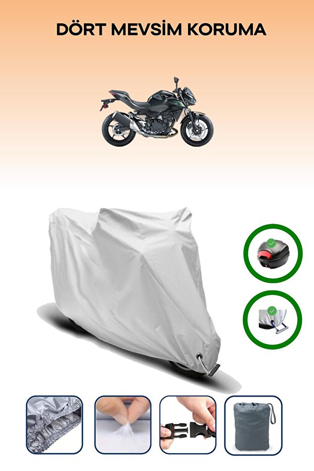 Gray Tail Bag and Lock Compatible Kawasaki Z 500 Compatible Motor Tarpaulin