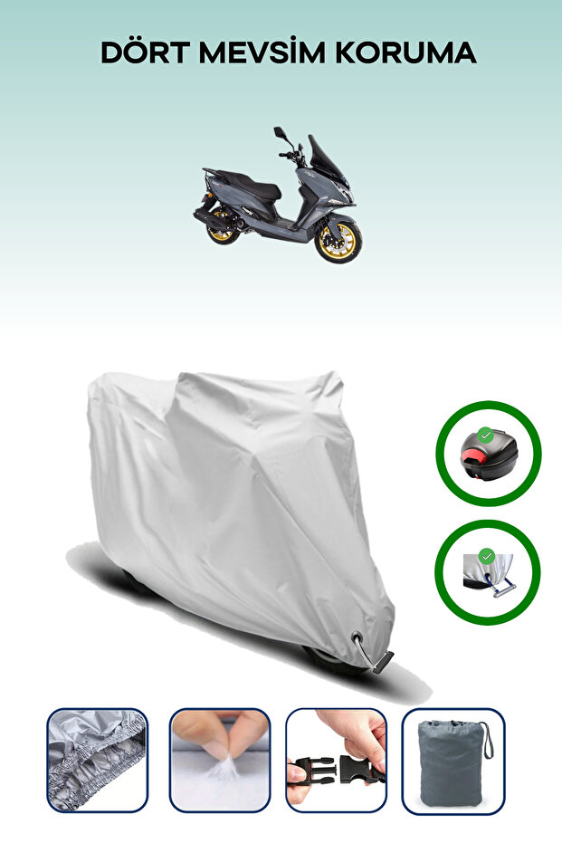 Gray Rear Bag and Lock Compatible Arora Safari Pro Compatible Motorcycle Tarpaulin