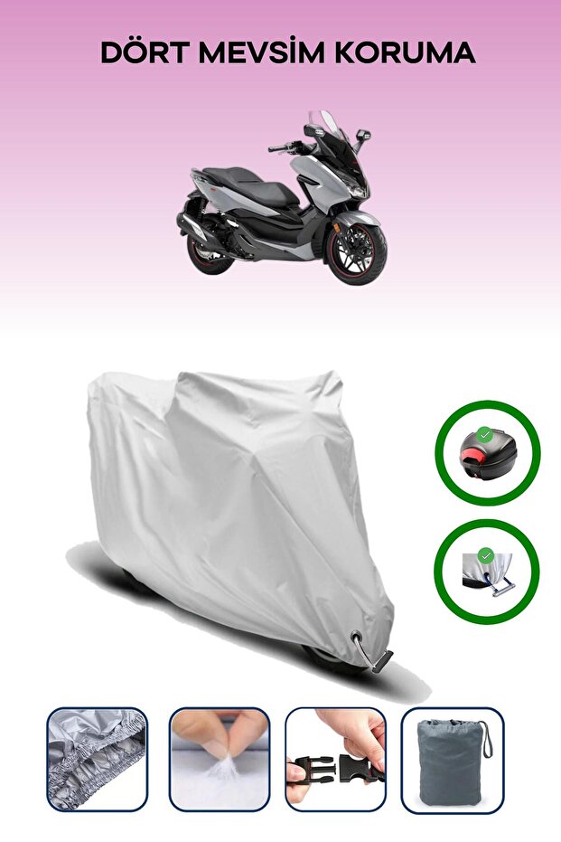 Gray Rear Bag and Lock Compatible Honda Forza 750 Compatible Motorcycle Tarpaulin