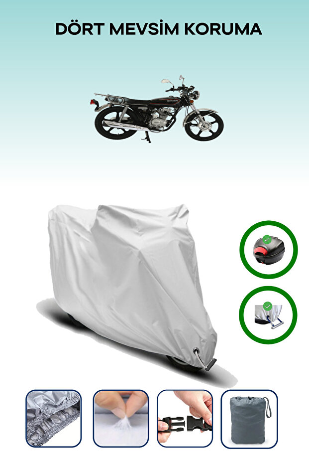 Gray Rear Bag and Lock Compatible Mondial 125 Mg Deluxe Compatible Motorcycle Tarpaulin