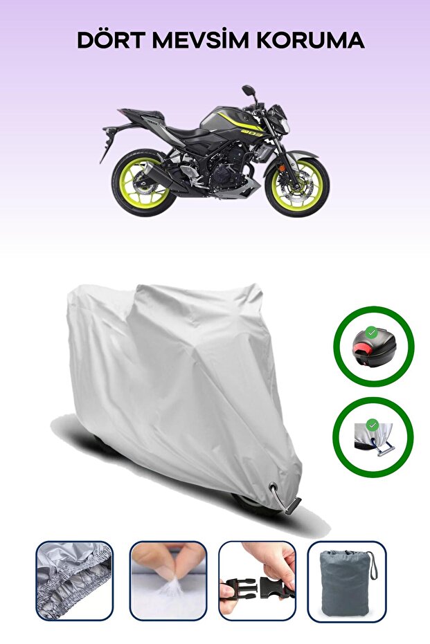 Gray Tail Bag and Lock Compatible Yamaha Mt-03 Compatible Motorcycle Tarpaulin
