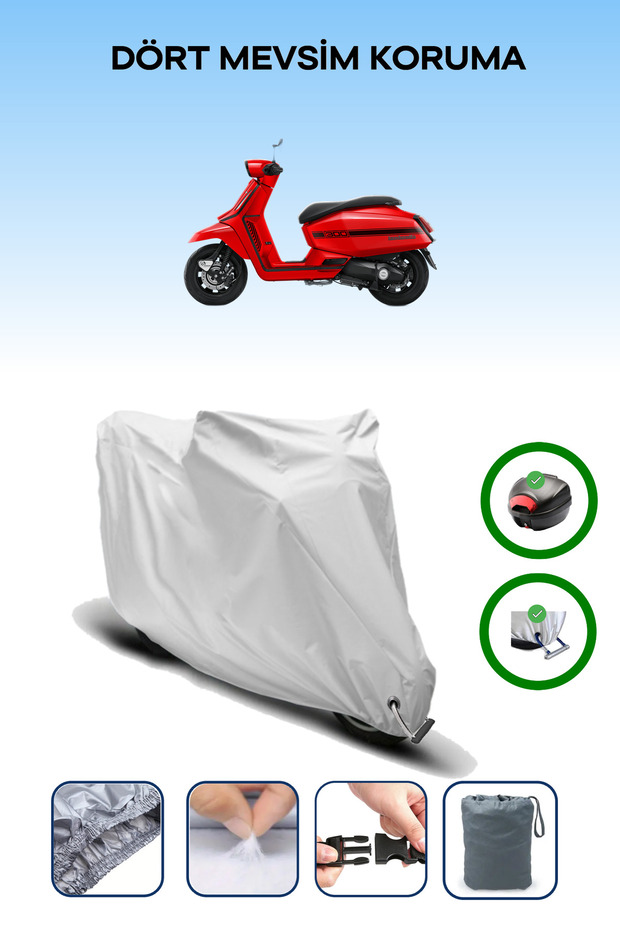 Gray Rear Bag and Lock Compatible Lambretta X300 Compatible Motorcycle Tarpaulin