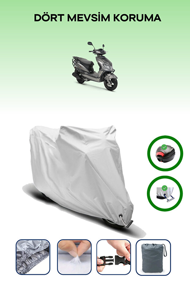 Gray Rear Bag and Lock Compatible Rks Rosewood 50 Compatible Motorcycle Tarpaulin