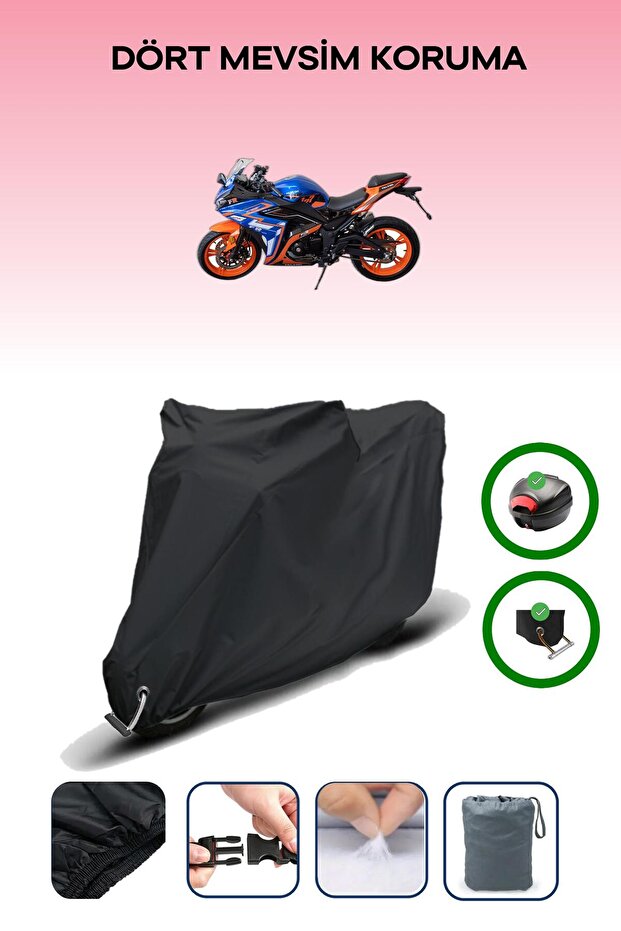 Black Rear Bag and Lock Compatible Falcon Fr-177 Compatible Motorcycle Tarpaulin