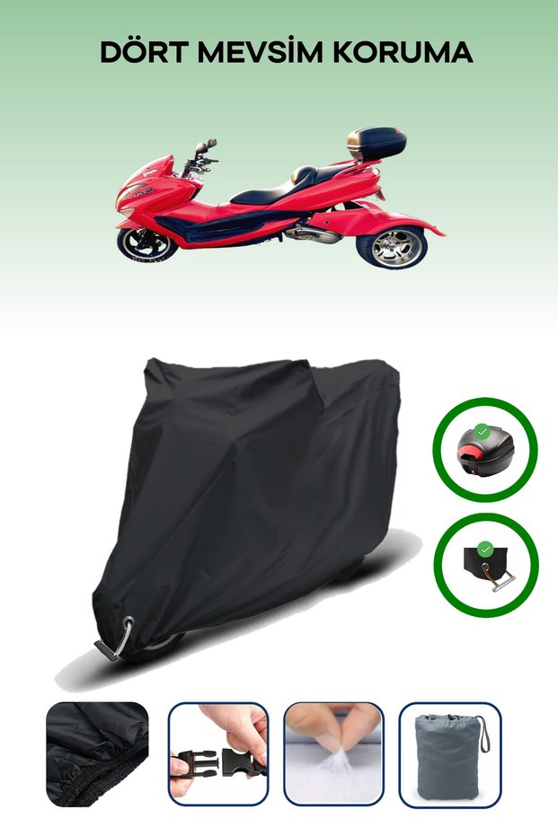 Black Rear Bag and Lock Compatible Bumoto/Jinling Forewer Gt 250 Compatible Motor Tarpaulin