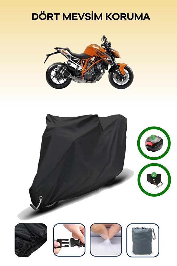 Black Rear Case and Lock Compatible Ktm 1290 Super Duke R Compatible Motorcycle Tarpaulin