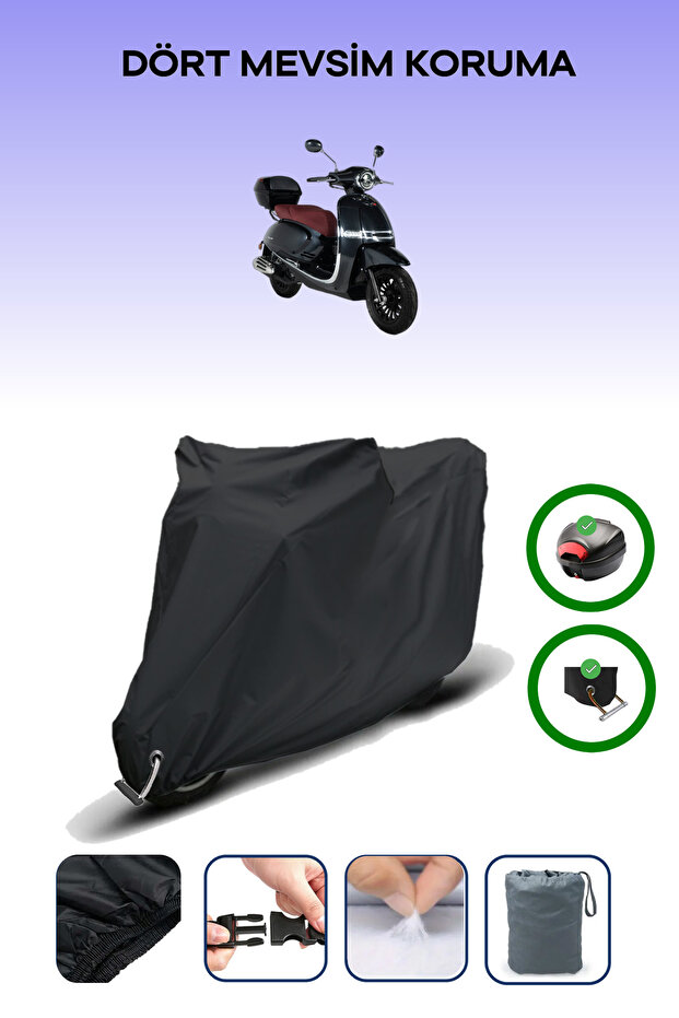 Black Rear Bag and Lock Compatible Rks Galaxy Gold 125 Compatible Motorcycle Tarpaulin
