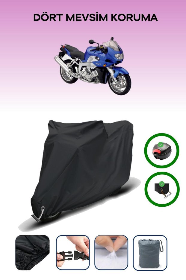 Black Tail Bag and Lock Compatible Bmw K 1200 R Compatible Motorbike Tarpaulin
