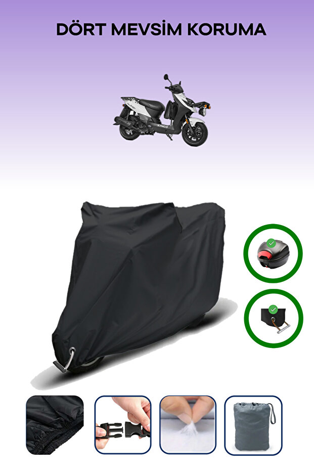 Black Rear Bag and Lock Compatible Kymco Agility Carry 125I Compatible Motorcycle Tarpaulin
