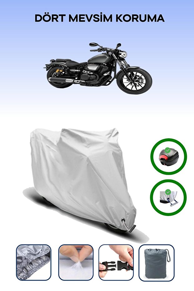 Gray Rear Bag and Lock Compatible Yamaha Xvs 950 Cu Compatible Motor Tarpaulin