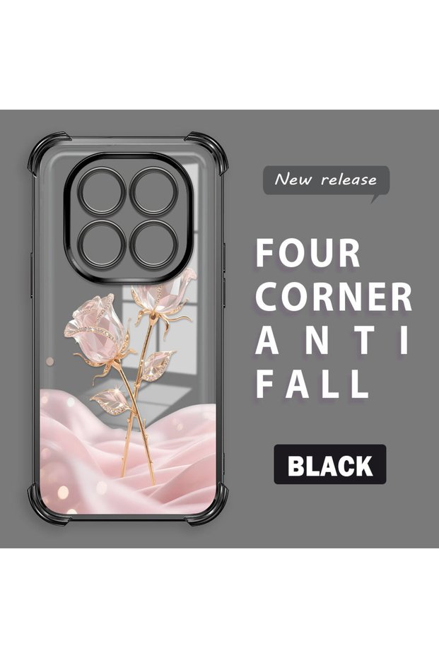 Xiaomi Redmi Note 14 Pro 4g Compatible Romantic Pink Rose Transparent Silicone Protective Case