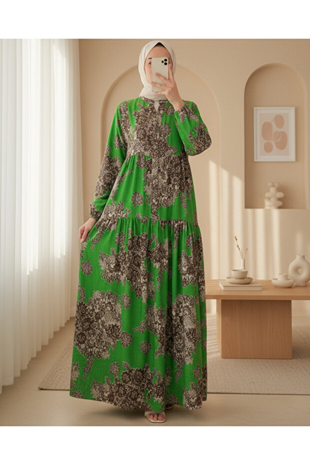 2423 Authentic Patterned Hijab Dress - Z.Black