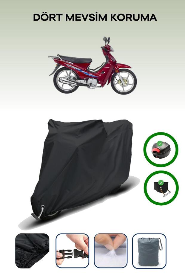 Black Rear Bag and Lock Compatible Kanuni Cup 100 Compatible Motorcycle Tarpaulin