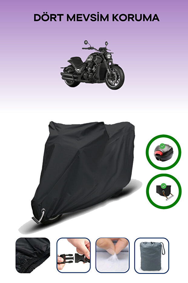 Black Rear Bag and Lock Compatible Rks C1002 V Compatible Motorcycle Tarpaulin