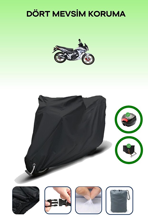 Black Rear Bag and Lock Compatible Yuki Yıldız 100 Compatible Motorcycle Tarpaulin
