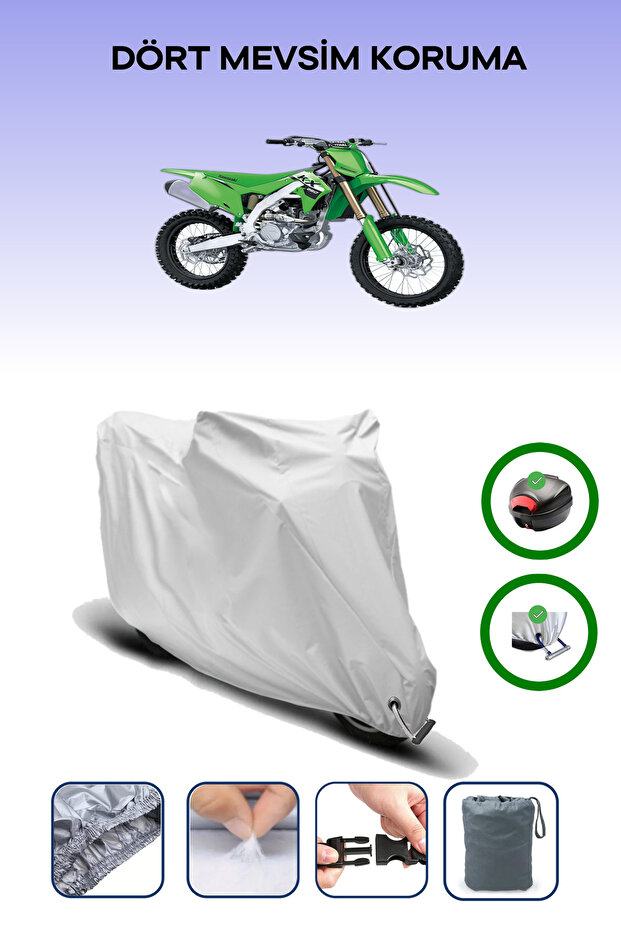 حقيبة خلفية رمادية اللون ومتوافقة مع غطاء المحرك المتوافق مع كاواساكي KX 250