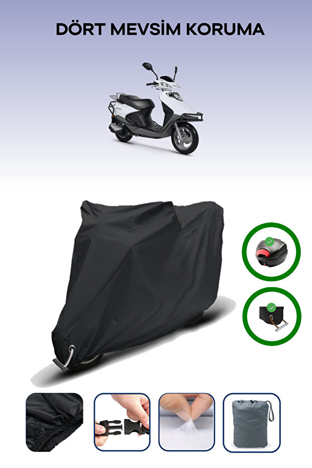 Black Rear Bag and Lock Compatible Rks Spontini 125 Compatible Motorcycle Tarpaulin