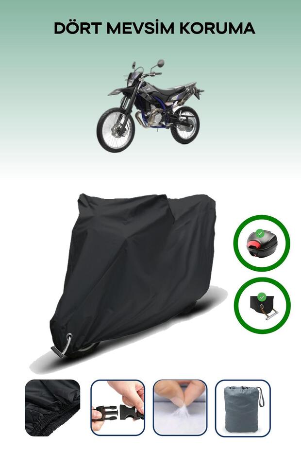 Black Rear Bag and Lock Compatible Yamaha Wr 125 R Compatible Motorbike Tarpaulin