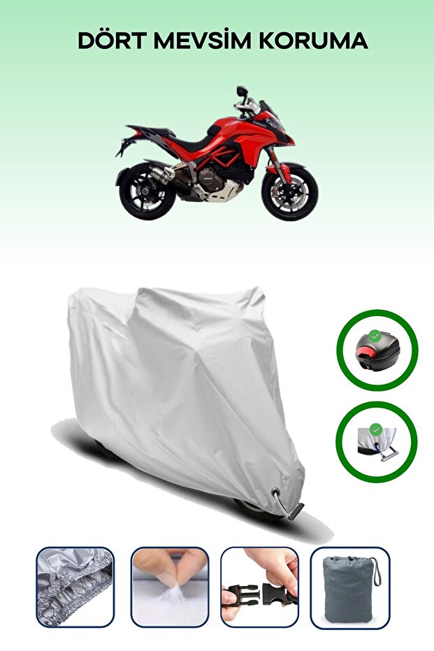 Gray Rear Bag and Lock Compatible Ducati Multistrada 1200 Compatible Motorcycle Tarpaulin