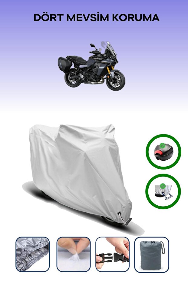 Gray Rear Bag and Lock Compatible Yamaha Tracer 9 Gt+ Compatible Motorcycle Tarpaulin