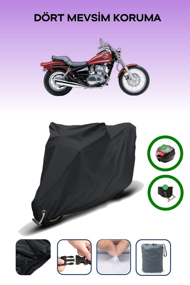 Black Rear Bag and Lock Compatible Kawasaki En 500 Compatible Motorbike Tarpaulin