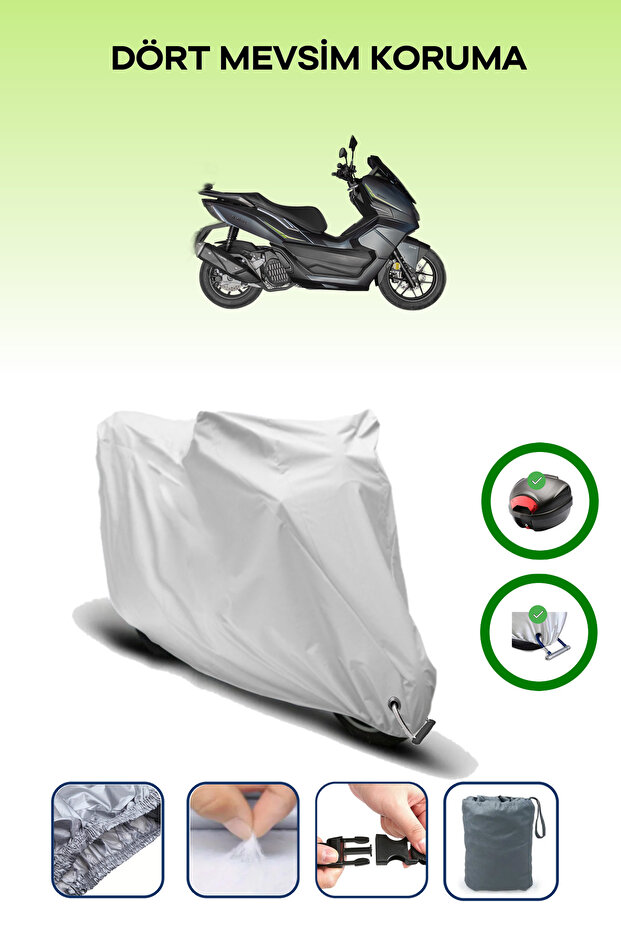 Gray Rear Bag and Lock Compatible Yuki Vampire 125 Compatible Motorcycle Tarpaulin