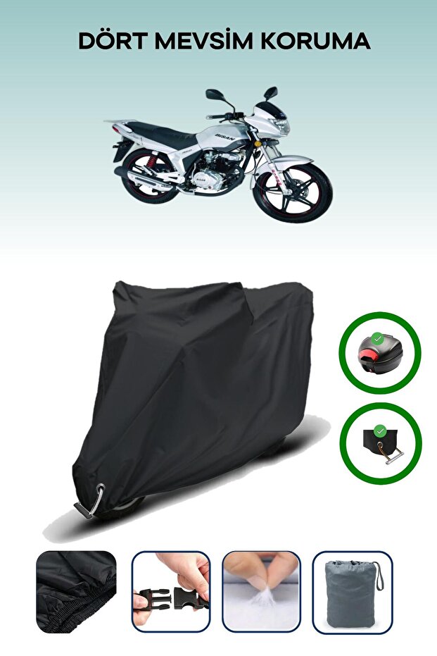 Black Rear Bag and Lock Compatible Bisan Sunway Fks 125 Compatible Motorcycle Tarpaulin