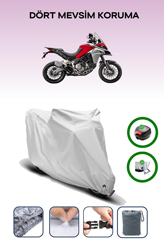 Gray Rear Bag and Lock Compatible Ducati Multistrada 1200 Enduro Compatible Motorcycle Tarpaulin