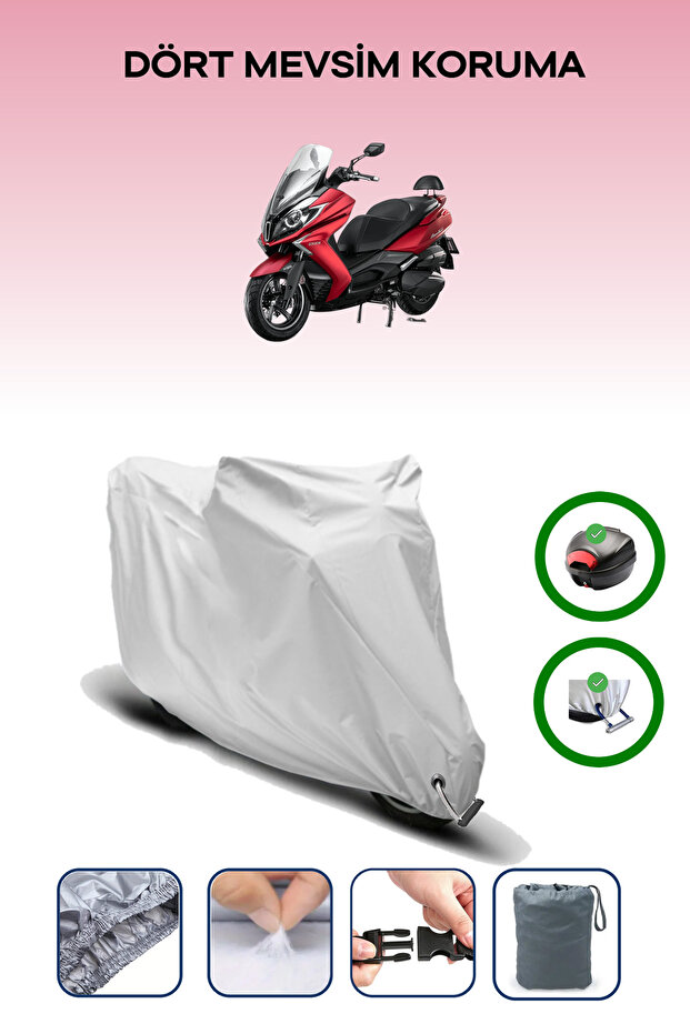 Gray Rear Bag and Lock Compatible Kymco Downtown 250I Compatible Motorcycle Tarpaulin
