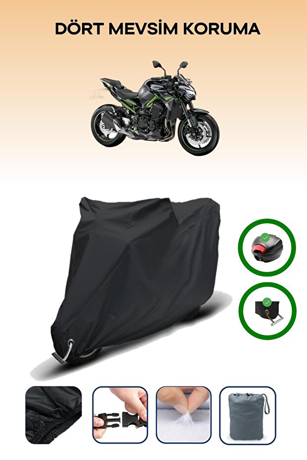 Black Tail Bag and Lock Compatible Kawasaki Z 900 Compatible Motor Tarpaulin