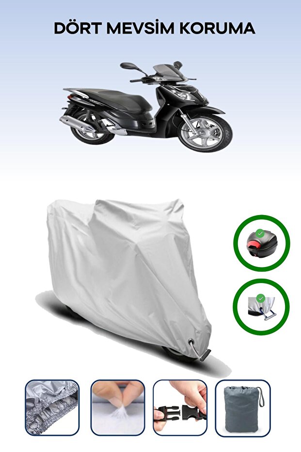 Gray Rear Bag and Lock Compatible Rks Outlook 150 Compatible Motorcycle Tarpaulin