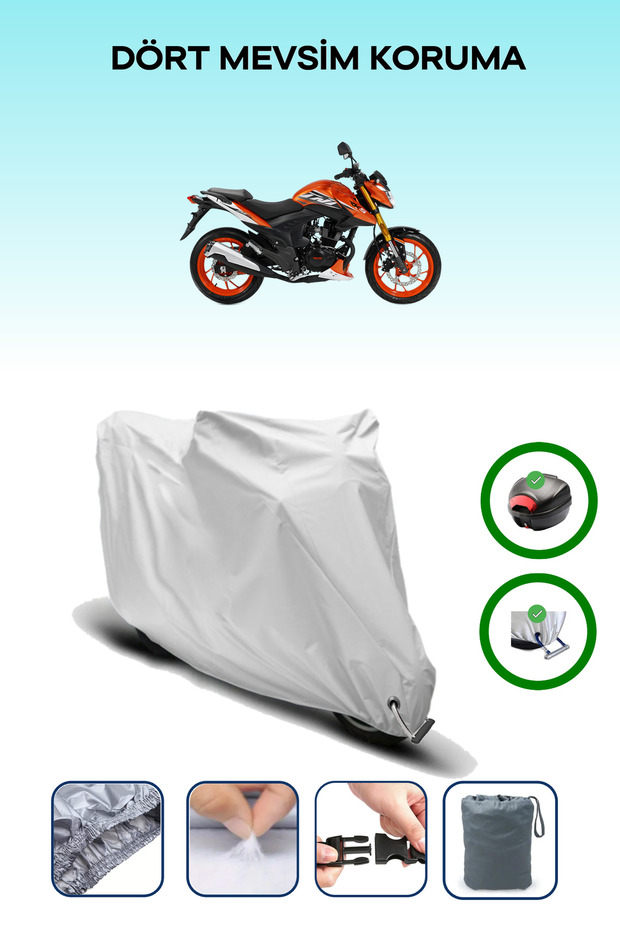 Gray Rear Bag and Lock Compatible Rks Tnt 202 Compatible Motorcycle Tarpaulin