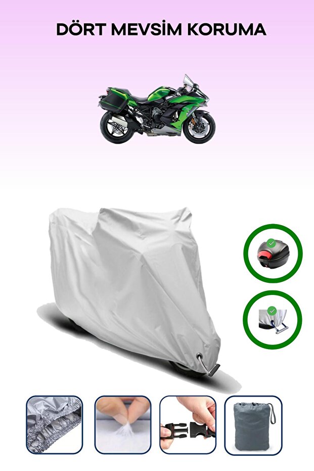 Gray Tail Bag and Lock Compatible Kawasaki Ninja H2 Sx Compatible Motorcycle Tarpaulin